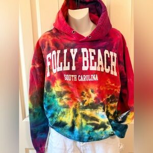 Colorful Tie-Dye Folly Beach Hoodie, size L